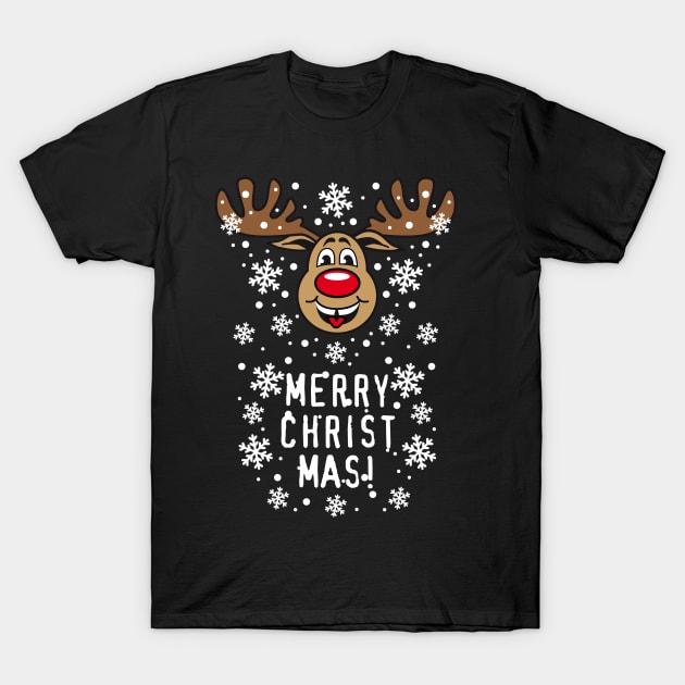 54 Deer Reindeer Rudolph Merry Christmas Funny T-Shirt by Margarita7